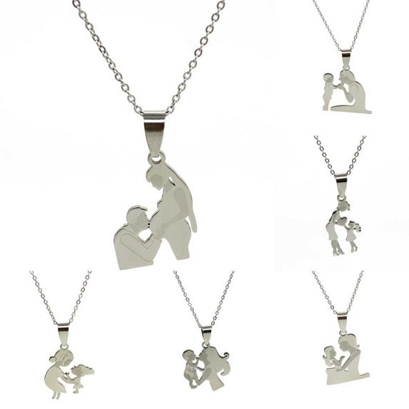 SPRING PARK Mom Daughter Stainless Steel Chain Necklace Silver Necklace Pendants Jewelry