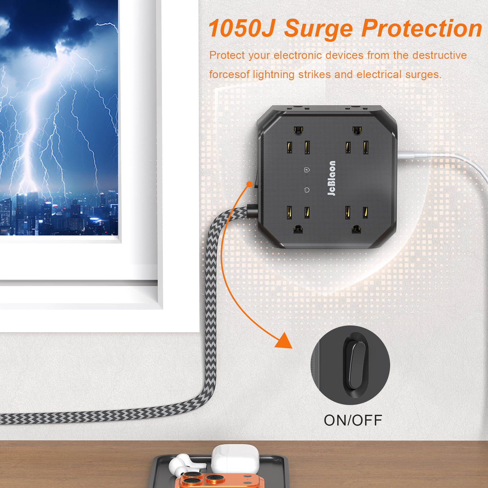 Lajcaen 15 Ft Surge Protector Power Strip With 8 Outlets photo 2