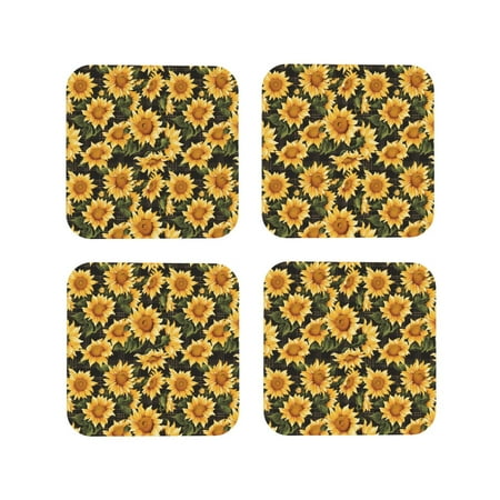 

Tideii Vintage Black Plaid Sunflower for Leather Coasters 4 Pieces Anti-fouling and Anti-scalding Decorative Coasters Suitable for Restaurants Kitchens Coffee Shops-Square
