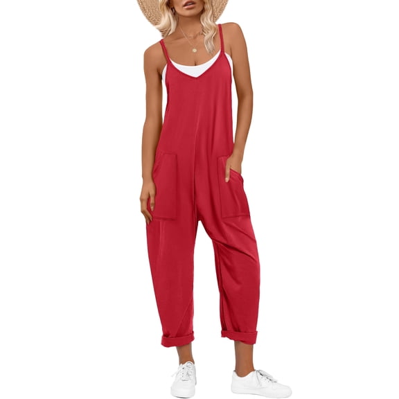 ANRABESS Womens Overalls Jumpsuit Sleeveless Spaghetti Strap Summer Casual Lightweight Loose Fit Baggy Pants with Pockets