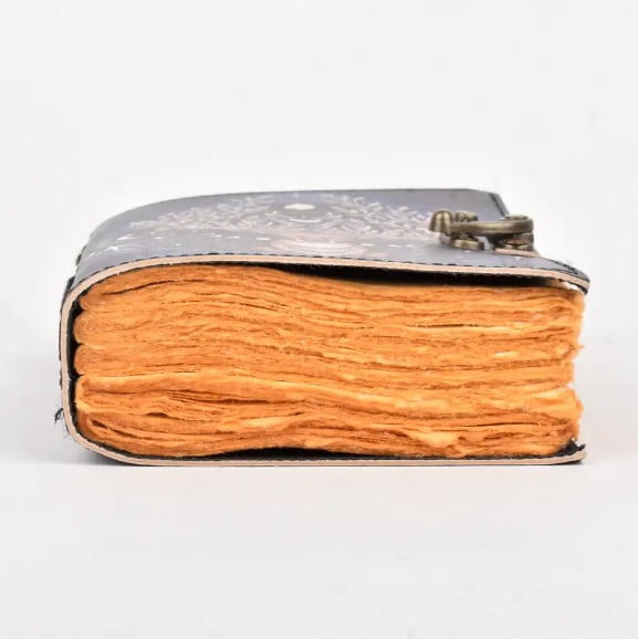Handmade Leather Deer Journal with Celestial Design, Vintage Lock Writing Diary Notebook