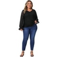 thumbnail image 3 of DARING DIVA Women's Plus Lace V Neck Long Sleeve Blouse 2X Black, 3 of 6