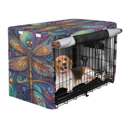 Qxltty Weird Style Dragonfly Crate Cover Durable Oxford Cloth Pet Kennel Sunshade Universal Fit for 53in Wire Cage