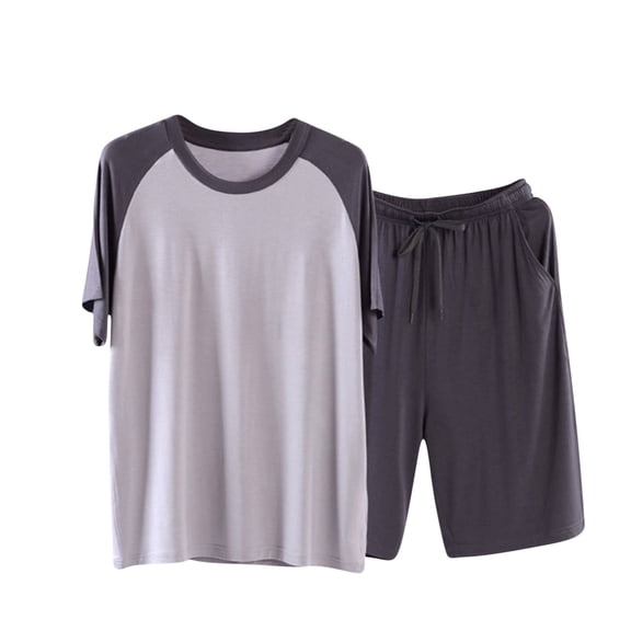 ALLLIST Men's Pajamas Set Crew Neck Sleepwear Short Sleeve Tops & Bottom Gray Color Block Pjs Sets Men's Pajamas L-4XL