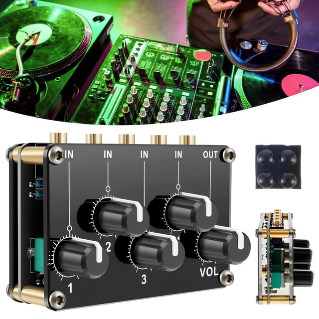 Stereo Audio Mixer 3.5mm 4 Channel Portable Mini with Separate Volume Control Fashion Splitter Small Sound No External Power for Instrument