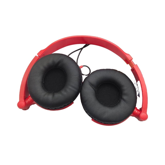 fastboy Computer USB Wired Headphone Portable Foldable Over Ear Headset Stereo Adjustable Earphone Desktop PC Accessory Red with Mic