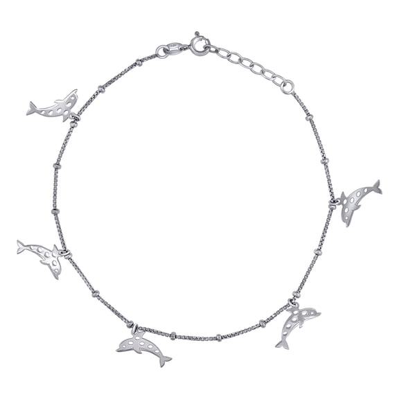 925 Sterling Silver Womens Jumping Dolphins Charms Anklet 10 Inch 9mm Long Anklet for Women