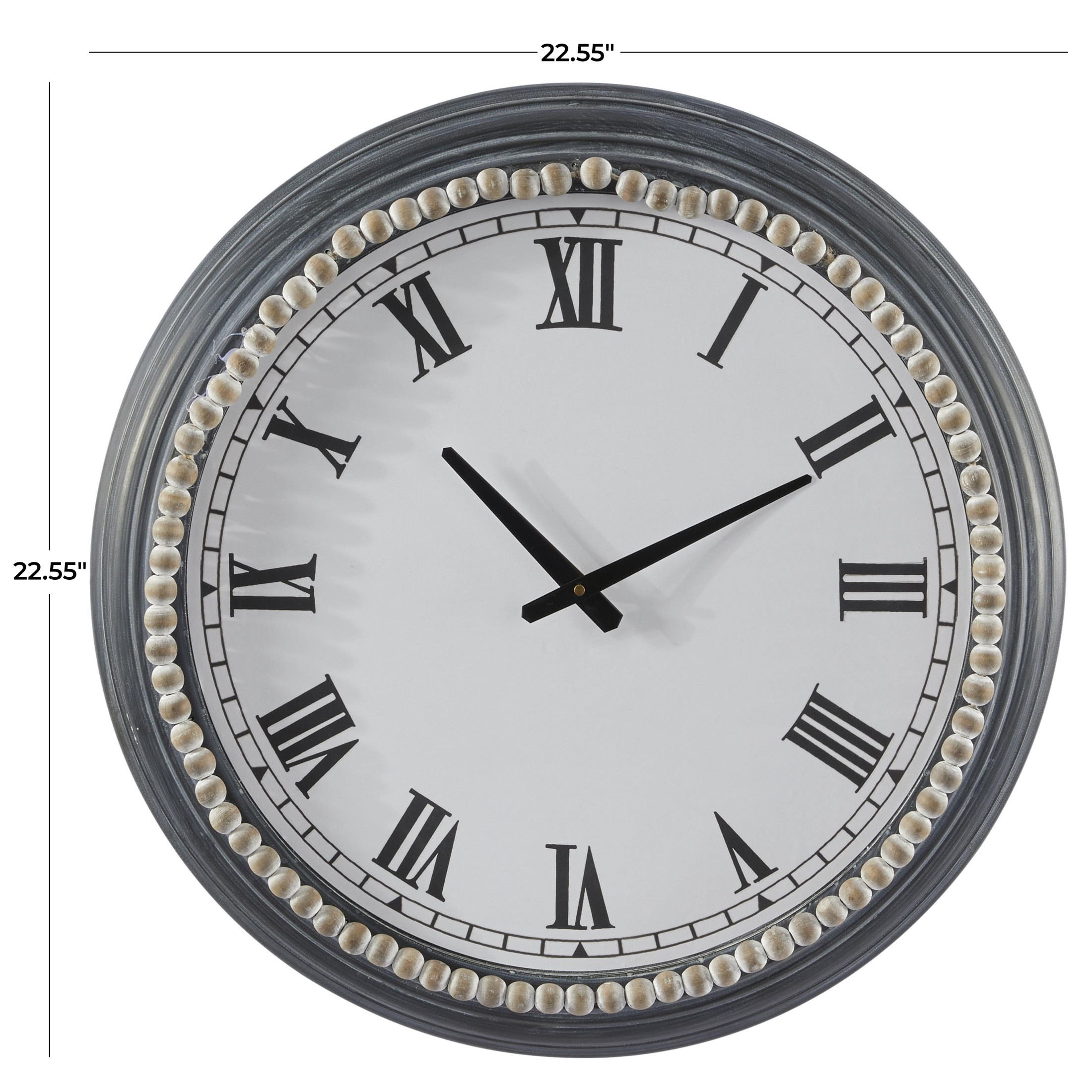 DecMode 23" Gray Metal Wall Clock with Cream Beaded Wood Accent