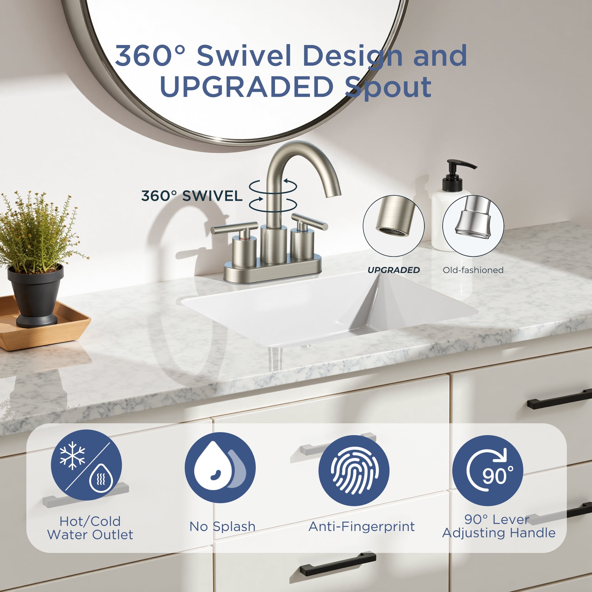 TVOFEK Bathroom Faucet 4 inch Centerset, Brushed Nickel 3 Hole Vanity Sink Faucet with Metal Pop up Drain, SUS316 Stainless Steel