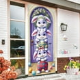 thumbnail image 6 of YaoZQ Easter Rabbit Door Banner, Cute Bunny Trio Stack on Purple Background with Wreath, Spring Party Front Door Decoration, Purple, 35 x 71 in, 6 of 7