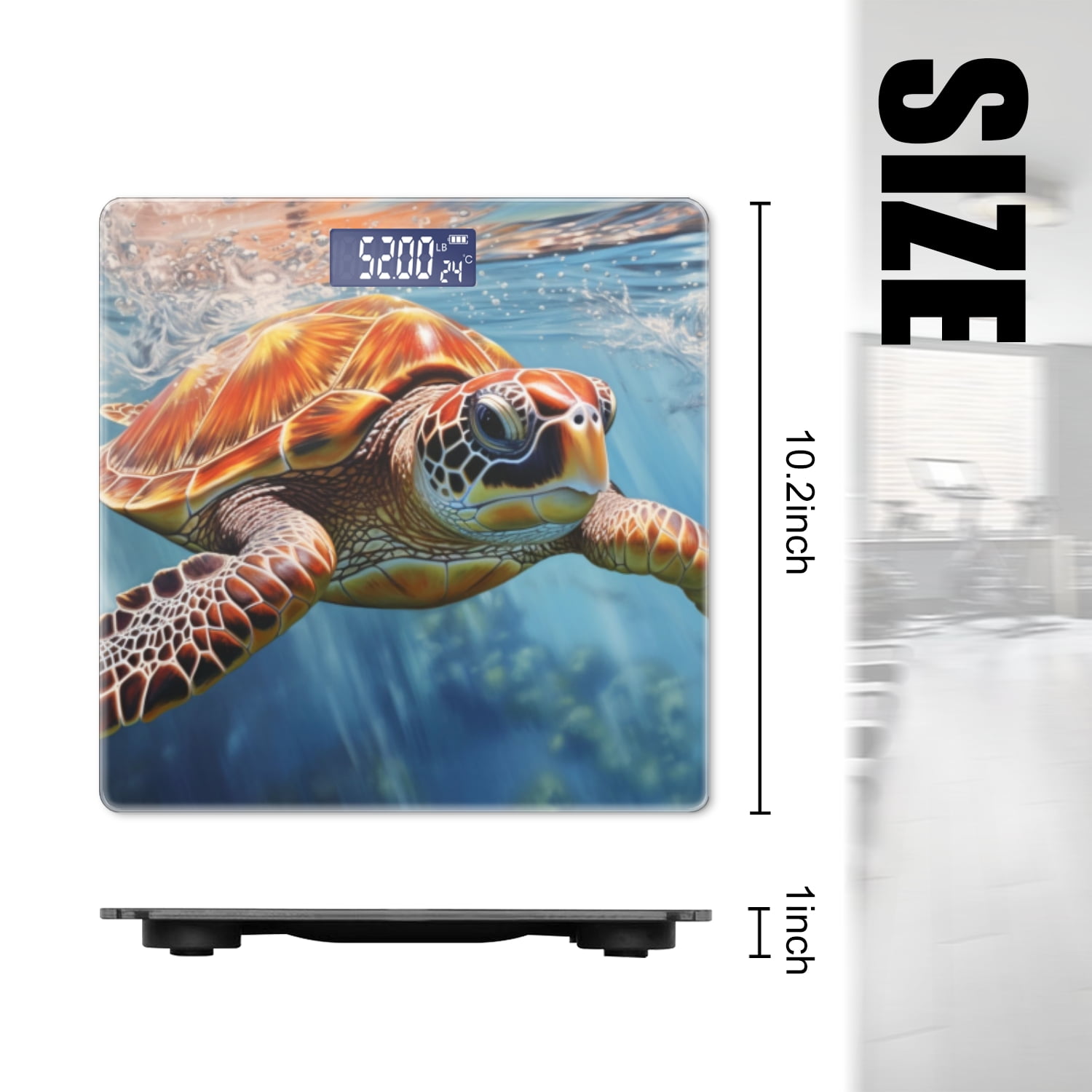 High Precision Body Weight Scale Smart Bathroom Scales with Large LCD Display(400lbs),Decorative for Bedroom-Oil Painting Of Underwater Featuring Majestic Sea Turtle