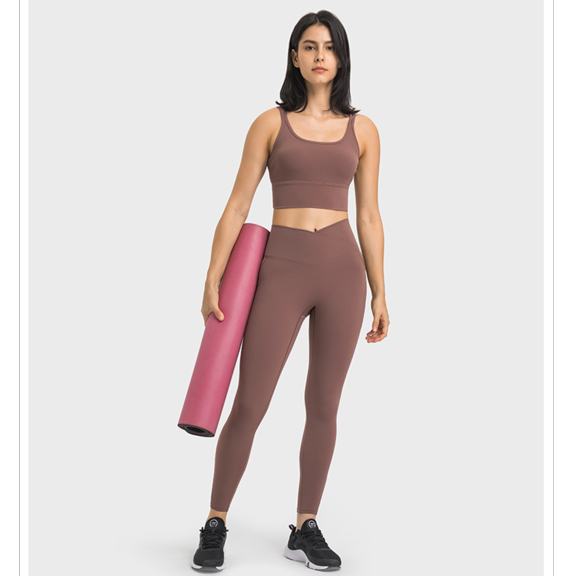 Siempre Divine Womens' V Cross Waist Workout Leggings with Tummy Control and Side Pockets