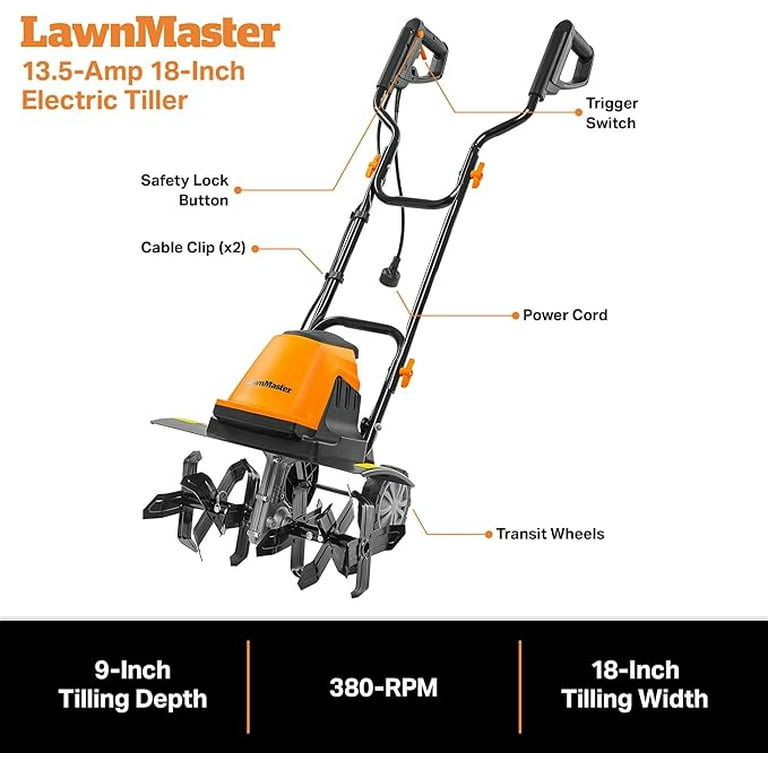 LawnMaster Garden Operated 13.5-Amp 18-Inch Electric Tiller