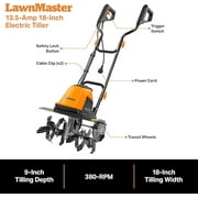 LawnMaster TE1318M Corded Electric Tiller 13.5-Amp 18-Inch Power Garden Tiller for Soil Cultivation