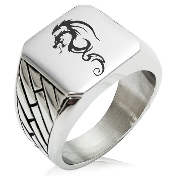 Stainless Steel Shadow Dragon Geometric Pattern Biker Style Polished Ring