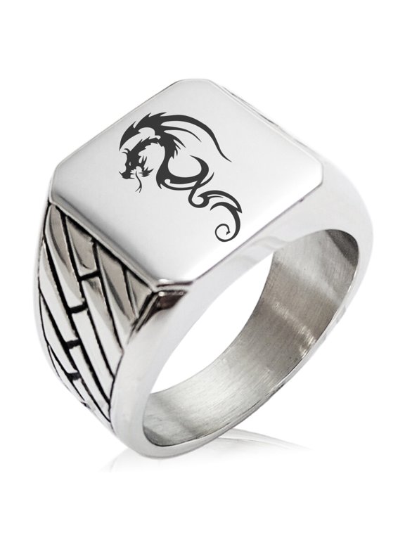 Stainless Steel Shadow Dragon Geometric Pattern Biker Style Polished Ring