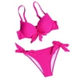 thumbnail image 2 of Qertyioot Womens Comfort Bikini Tops Solid Color Split Backless Bow Swimsuit, 2 of 8