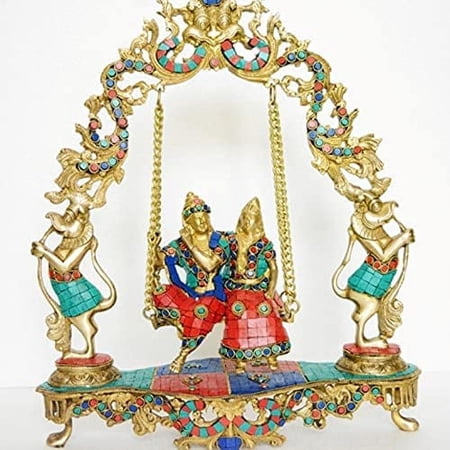 Radha Krishna on Swing Brass Statue Hindu Idol Statue Radhe Krishna Murti Handmade Brass Statue Hindu God Murti New House Home Decor - AtoZ India Cart