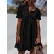 thumbnail image 4 of Vestido Midi A Line con escote en V y bordado floral con ojales y dobladillo con volantes para mujerBlackLarge, 4 of 5