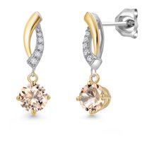 Gem Stone King 925 Silver and 10K Yellow Gold Peach Morganite and White Lab Grown Diamond Stud Earrings for Women | 0.85 Cttw | Gemstone October Birthstone | Round 5MM