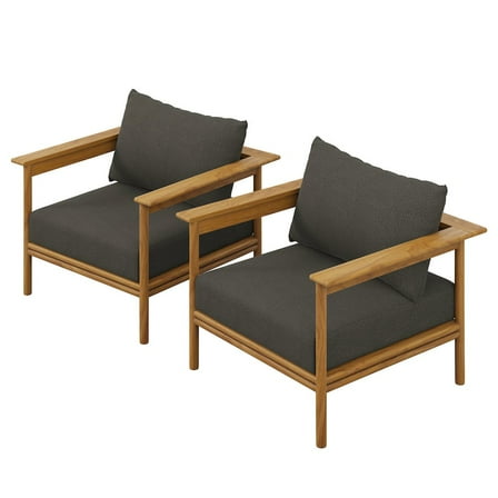 Modway Wren Outdoor Patio Teak Wood ArmchairSet of 2 in Natural Flint Gray