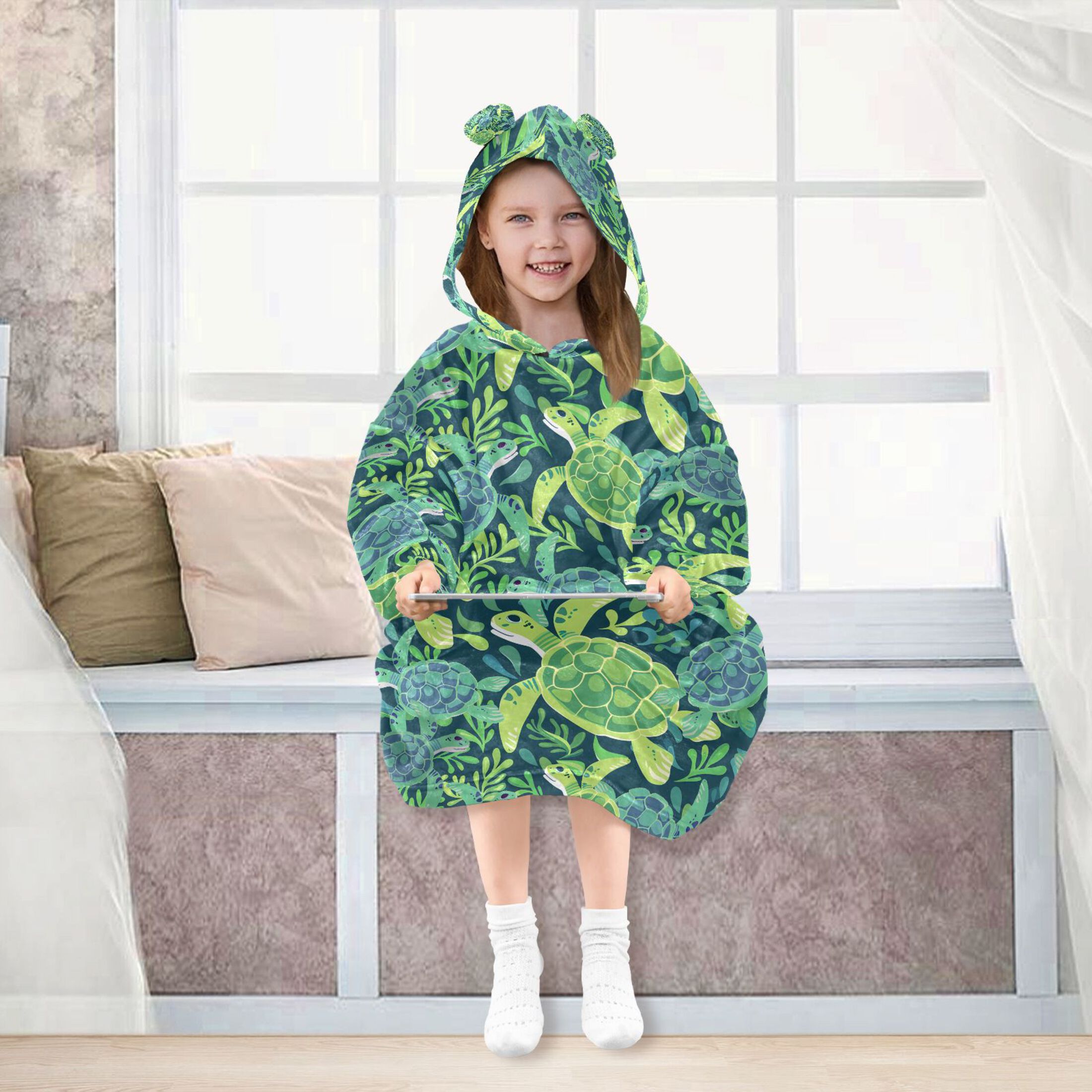 joogoo Blanket Hoodie for Cute Turtles and Seaweed Oversize Sweatshirt 3-14 YR L