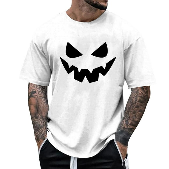 LUOGENLI Male T-shirts for Mens Men's Print Theme T Shirt Printed Solid Color Short Sleeve Tops Mens T-shirts Graphic Tees Summer Clothes T-shirts for Men Graphic Tee Summer Clothes White S