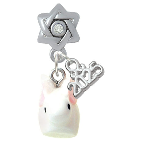 Delight Jewelry Resin White Big Ear Bunny - Silver-tone Clear Star of David Charm Bead Dangle with Mini 2025