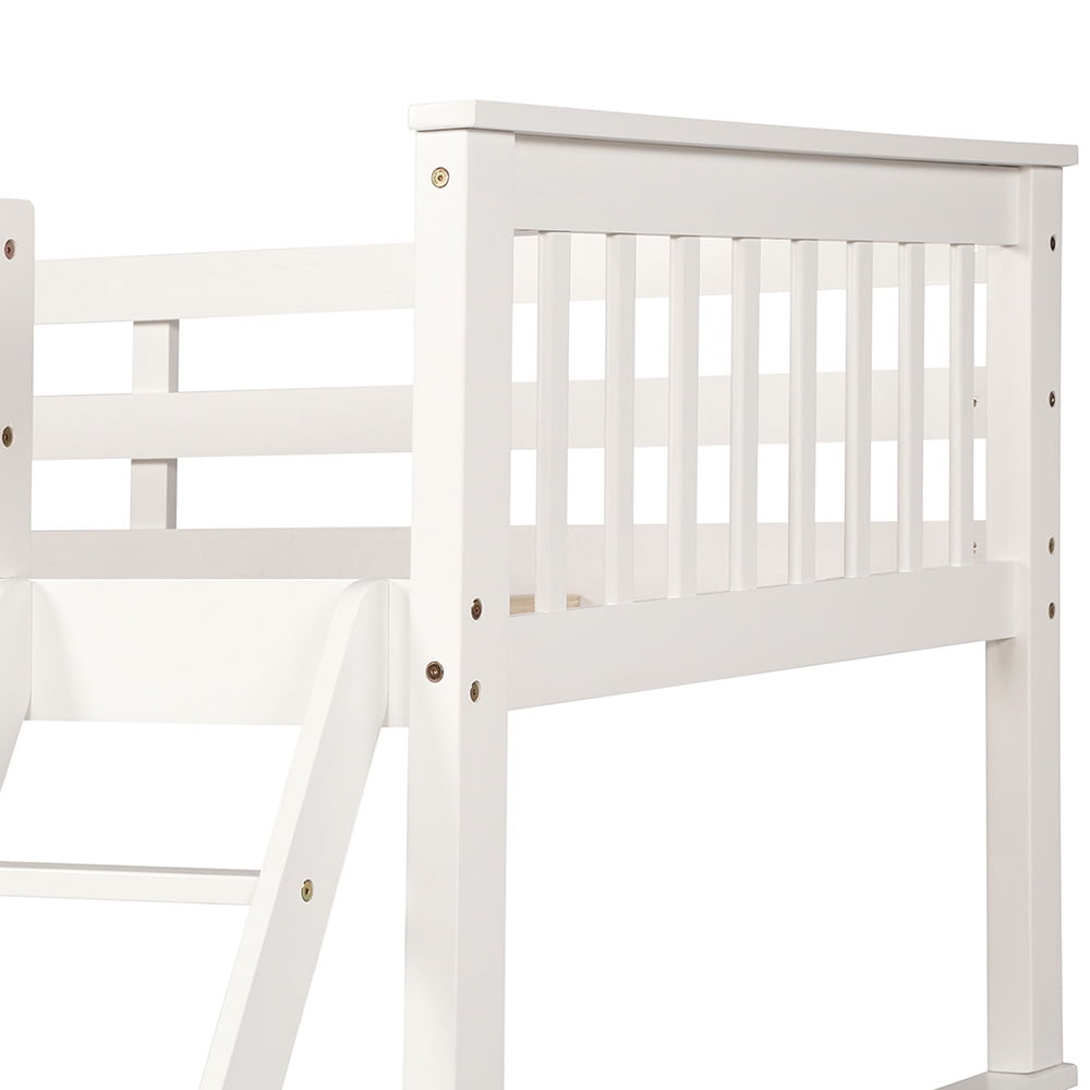Twin-Over-Full Bunk Beds with Ladders and 2 Storage Drawers, White