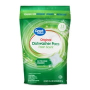 Great Value Original Dishwasher Pacs, Fresh Scent, 33 Count