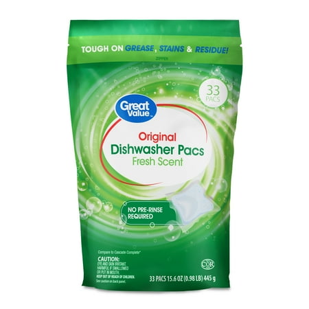 Great Value Original Dishwasher Pacs, Fresh Scent, 33 Count