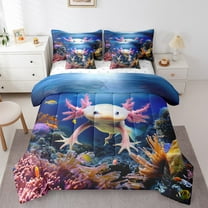Erosebridal Cute Axolotl Bedding Sets Queen Size,Cartoon Animal Comforter Sets with Sheets,Underwater World Sea Bed in a Bag Queen Size,Super Cozy Room Decoration,7 Pieces