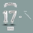 thumbnail image 4 of Silver Number 17 Mylar Foil Balloon 40" - Helium or Air Inflatable Metallic Balloons for 17th Happy Birthday Party, Anniversary, Graduation Decor, 4 of 9