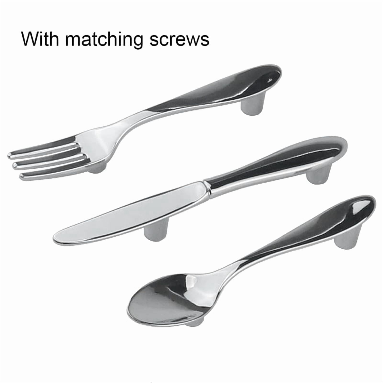 24 PCS Knife Spoon Fork Kitchen Cabinet Closet Drawer Pull Handles Knobs 3-Inch Center to Center (Silver)