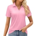 thumbnail image 2 of Stichou Polo Shirts for Women 2026 Short Sleeve Casual Summer Golf Shirts Work V Neck Collared Blouses Trendy Tee Pink M, 2 of 5