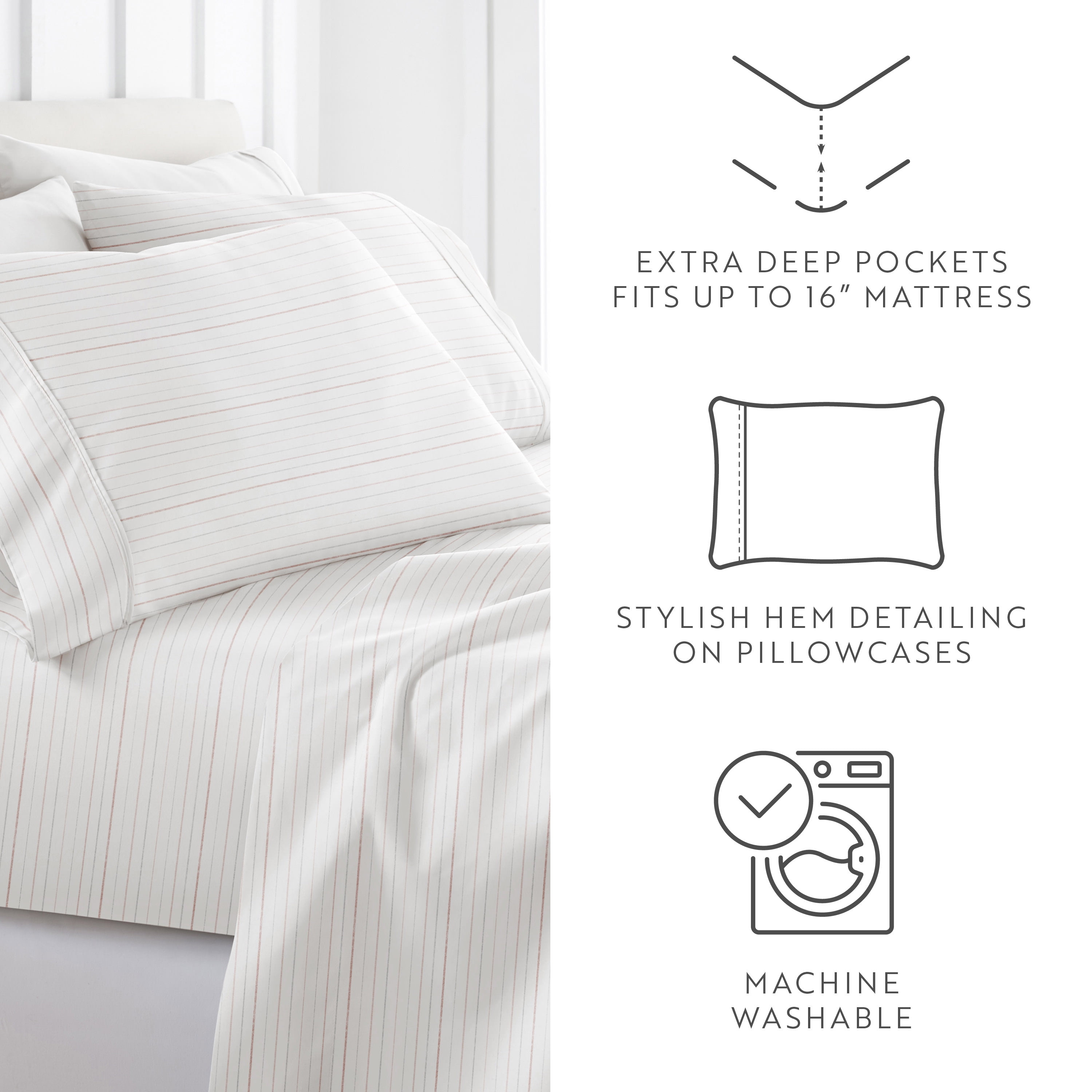 Noble Linens 4 Piece Pattern Microfiber Bed Sheets Set, Soft Stitch Stripe Terracotta, Full