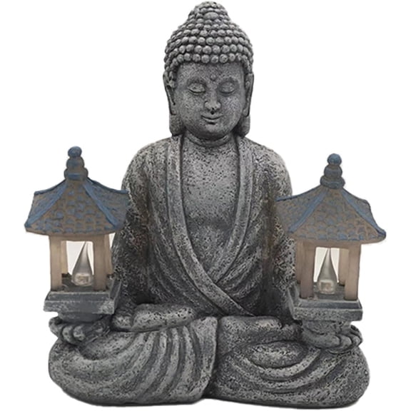 Solar Buddha Garden Statue, Resin LED Decor for Patio Lawn, 8.1x4.5x9.1 in