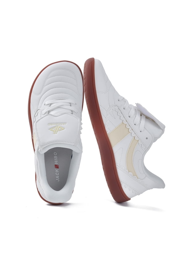 Barefoot Shoes Slip in Women Hands Free Wide Toe Box Slip on Ribbon Long Tongue Arch Support Walking Lace Sneakers for Plantar Fasciitis Orthopedic Zero Drop Gum Sole Minimalist Shoe