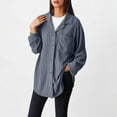 thumbnail image 2 of Olyvenn Stylish Womens Tops Button Down Shirts Spring Long Sleeve Lapel Neck Jacket Loose Ribbed Knit Work Blouses with Pocket Gray 4, 2 of 9