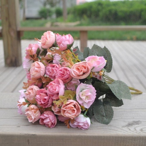 2 Bouquet 42 Head Artifical Plastic Rose Wedding Office Home Decor Silk Flower 