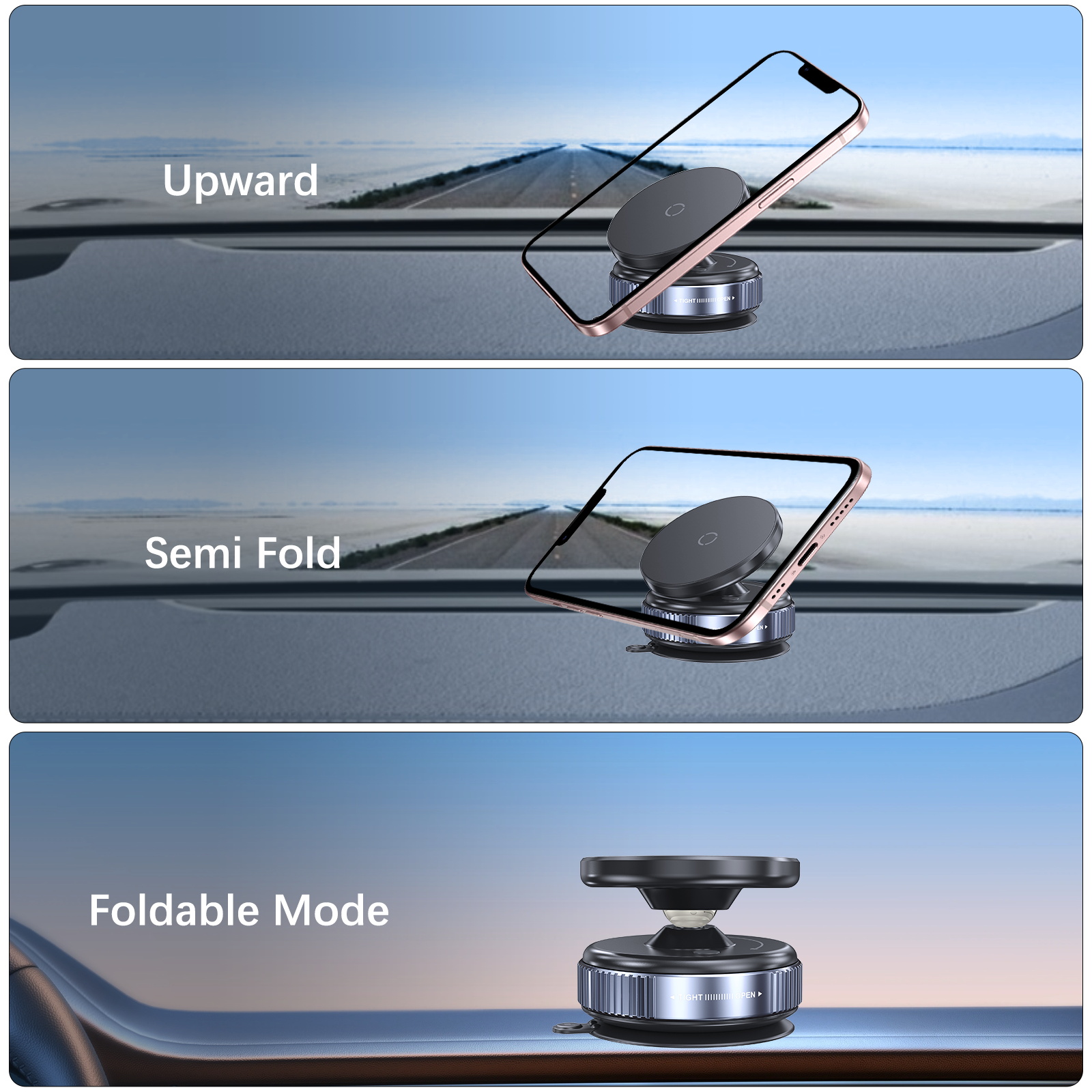 360° Magnetic Phone Holder For Car – Strong Suction Cup, Foldable Dashboard Mount, Universal