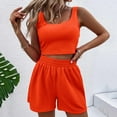 thumbnail image 2 of WAYUTE Womens 2 Piece Outfits Sleeveless Matching Clothing Solid Color Crop Top and High Waisted Shorts Sports Summer Outfit, 2 of 7
