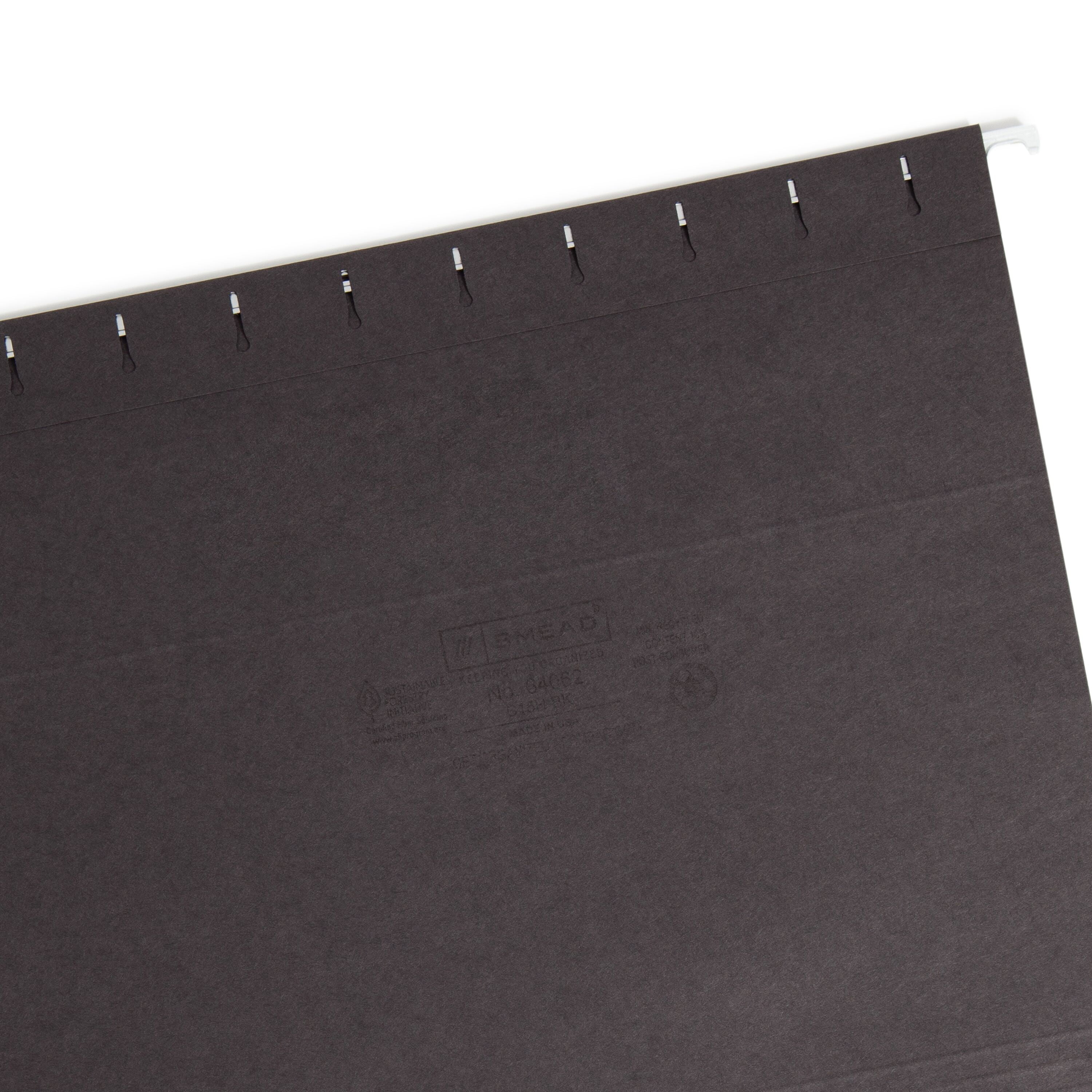 Smead Hanging File Folder with Tab, 1/5-Cut Adjustable Tab, Letter Size, Black, 25 per Box (64062)