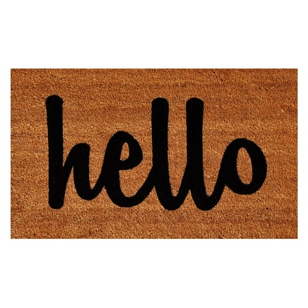 Hello Doormat Natural/Black Script