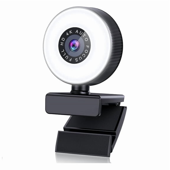 4K HD Autofocus Webcam with Microphone, Adjustable Light Computer Camera USB Webcam for Laptop Desktop Video Calling plastic Black