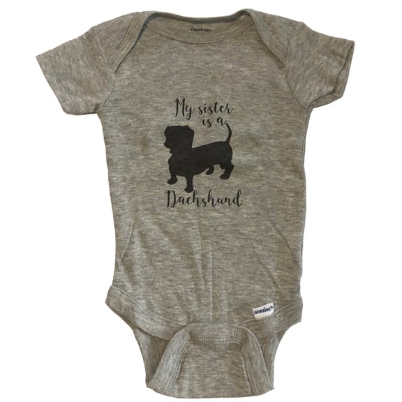 My Sister Is A Dachshund Cute Dog Baby Bodysuit - Doxen One Piece Baby Bodysuit - Grey