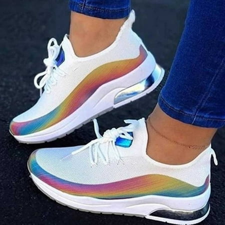Winter Savings Clearance! Suokom Sneakers for Women  Plus Size Casual Mesh Breathable Lacing Thick Soled Reflective Shoes Walk Running Sports Shoes Slip On Sneakers  Women s Fashion Sneakers
