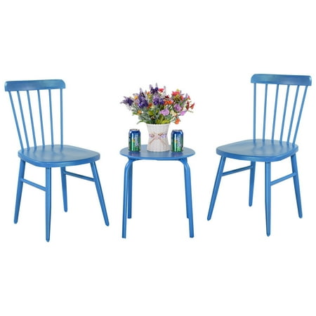 - GHP 3-Pcs Blue Durable Heavy Duty Steel Patio Round Table and Chairs Bistro Set