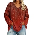 thumbnail image 6 of TARIENDY Plus Size Womens Shirts V Neck Oversized Long Sleeve T-shirts Vintage Printed Fall Casual Tops Spring Vacation Outfits Red XL, 6 of 9