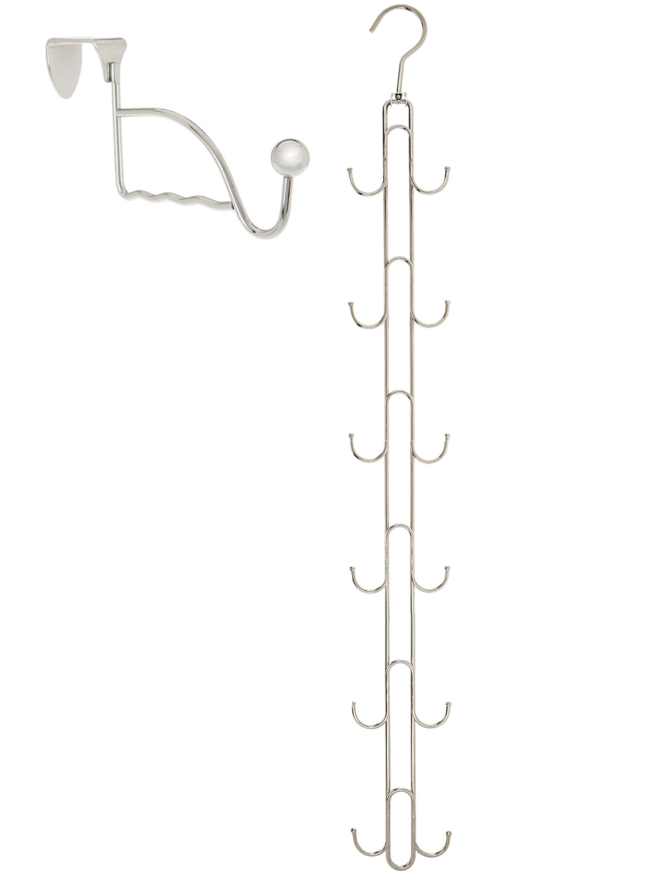 HANGING JEWELRY Organizer- Over Door Jewelry Storage; 360 ROTATING HOLDS OVER 100 PIECES; Necklaces, Bracelets, Statement Pieces, Earrings, Pearls, Rings; 12 Hooks, Chrome